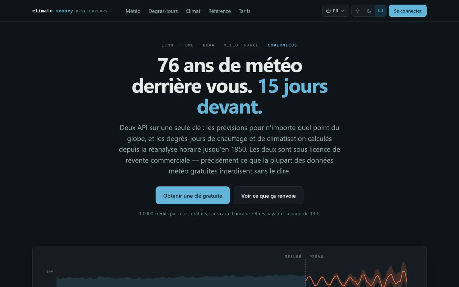 Aperçu du site Climate Memory API